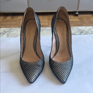 Gianvito Rossi Silver with Black Mesh Overlay High Heels, Size 41.5